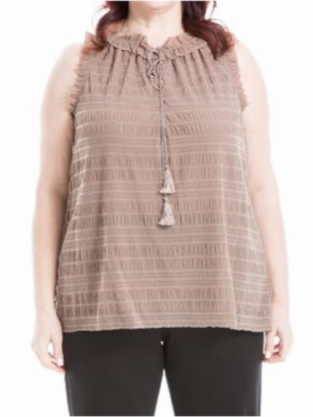 Max Studio Mesh Ruffled Sleeveless Top